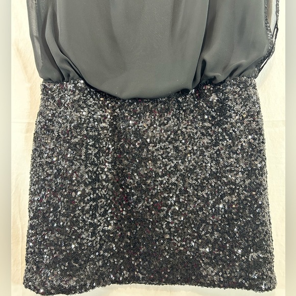 Aidan By Aidan Mattox Sleeveless Chiffon Blouson‎ Sequin Mini Dress US 2 Black - Picture 6 of 9